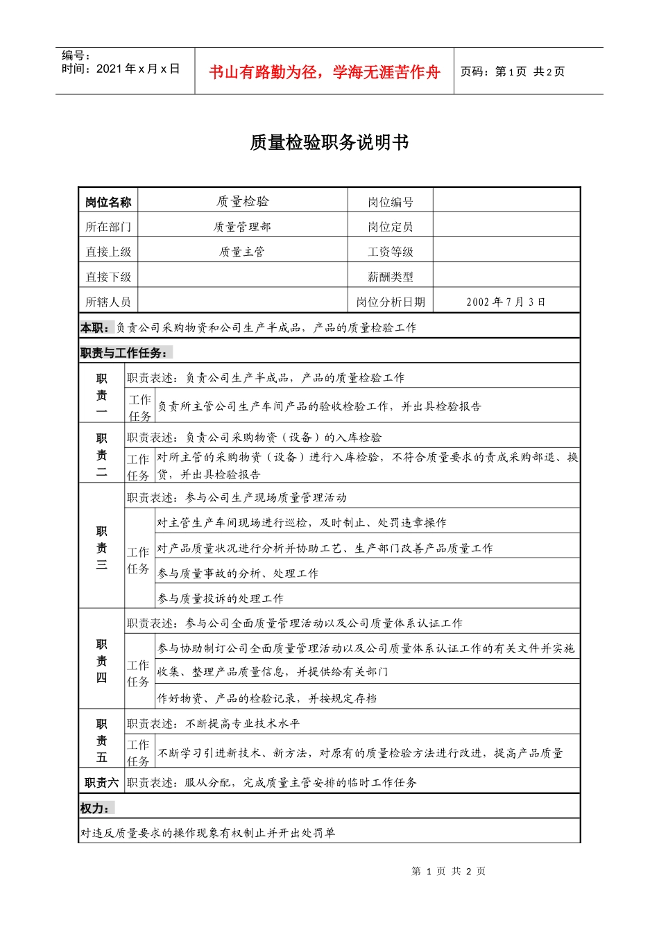 检验员岗位说明书_第1页