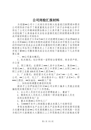 公司岗检汇报材料