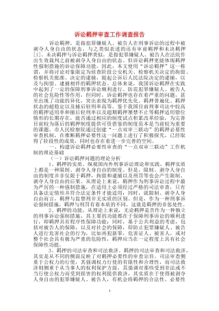 诉讼羁押审查工作调查报告