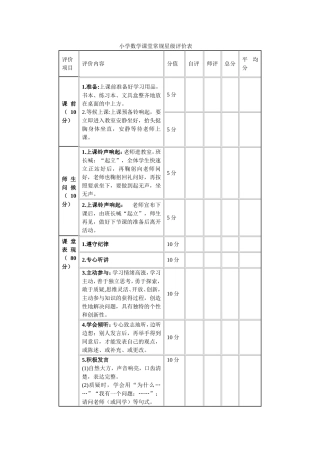 小学数学课堂常规星级评价表