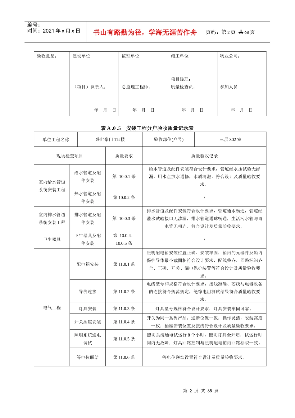 表A05安装工程分户验收质量记录表_第2页