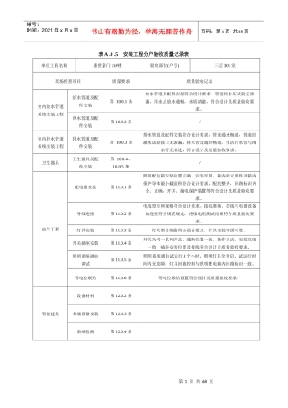 表A05安装工程分户验收质量记录表