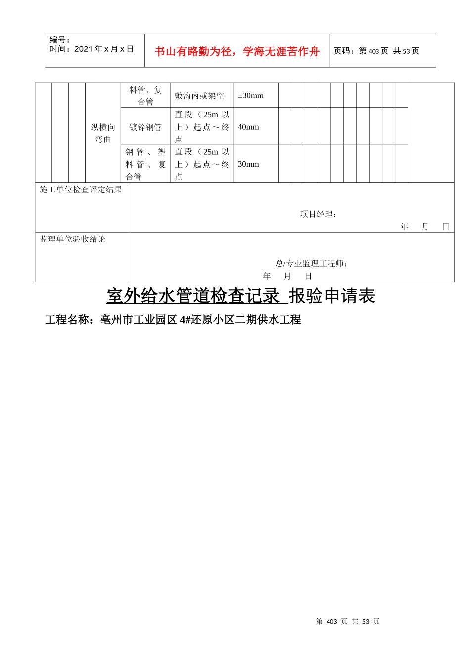 室内给水管道及配件安装工程质量检验表_第3页