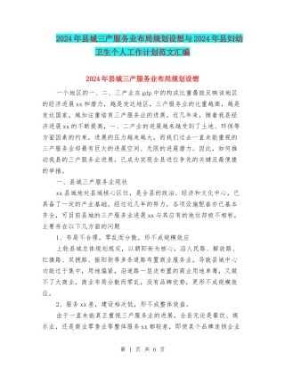 2024年县城三产服务业布局规划设想与2024年县妇幼卫生个人工作计划范文汇编