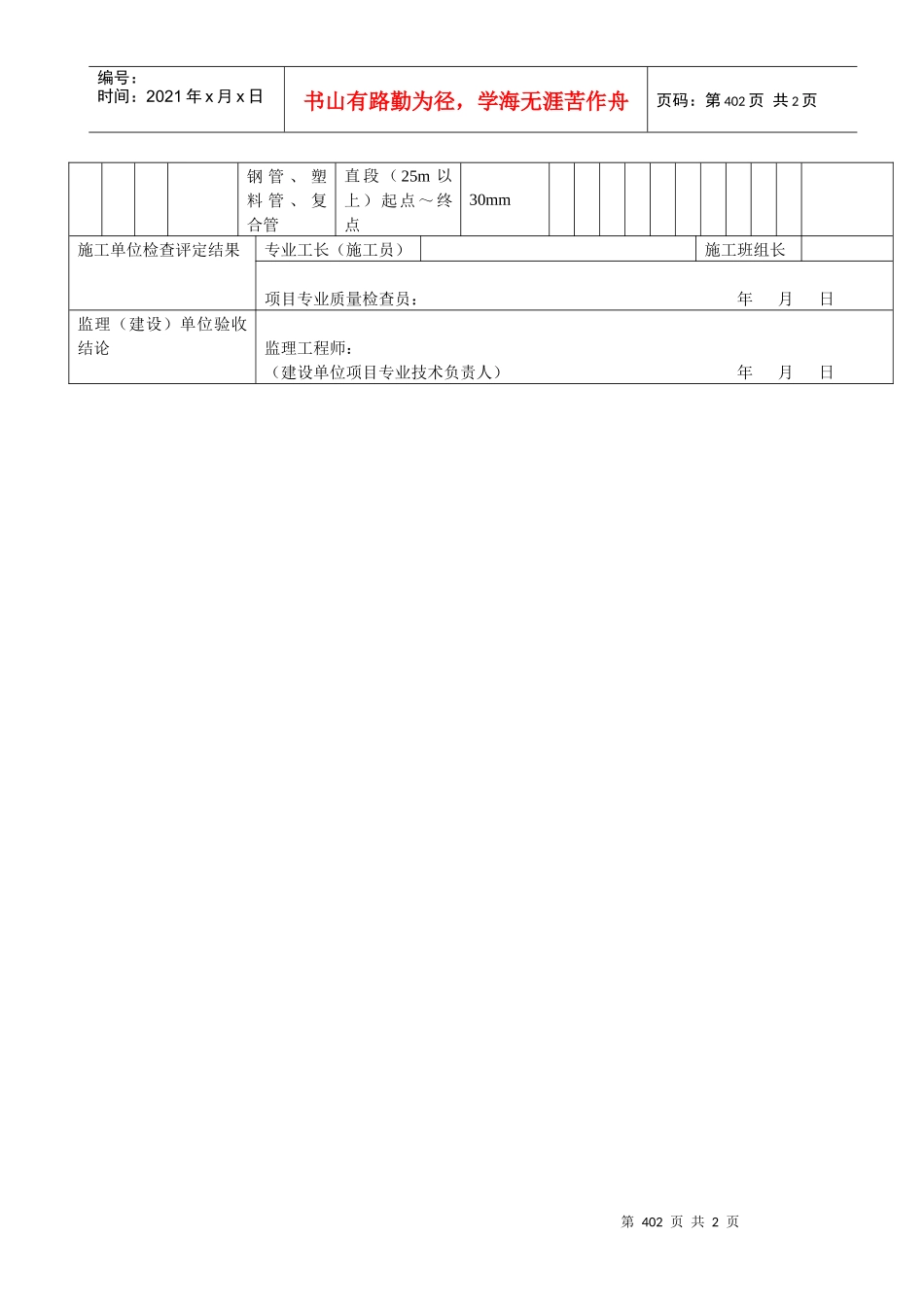 室外给水管道安装工程检验批质量验收记录表_第2页