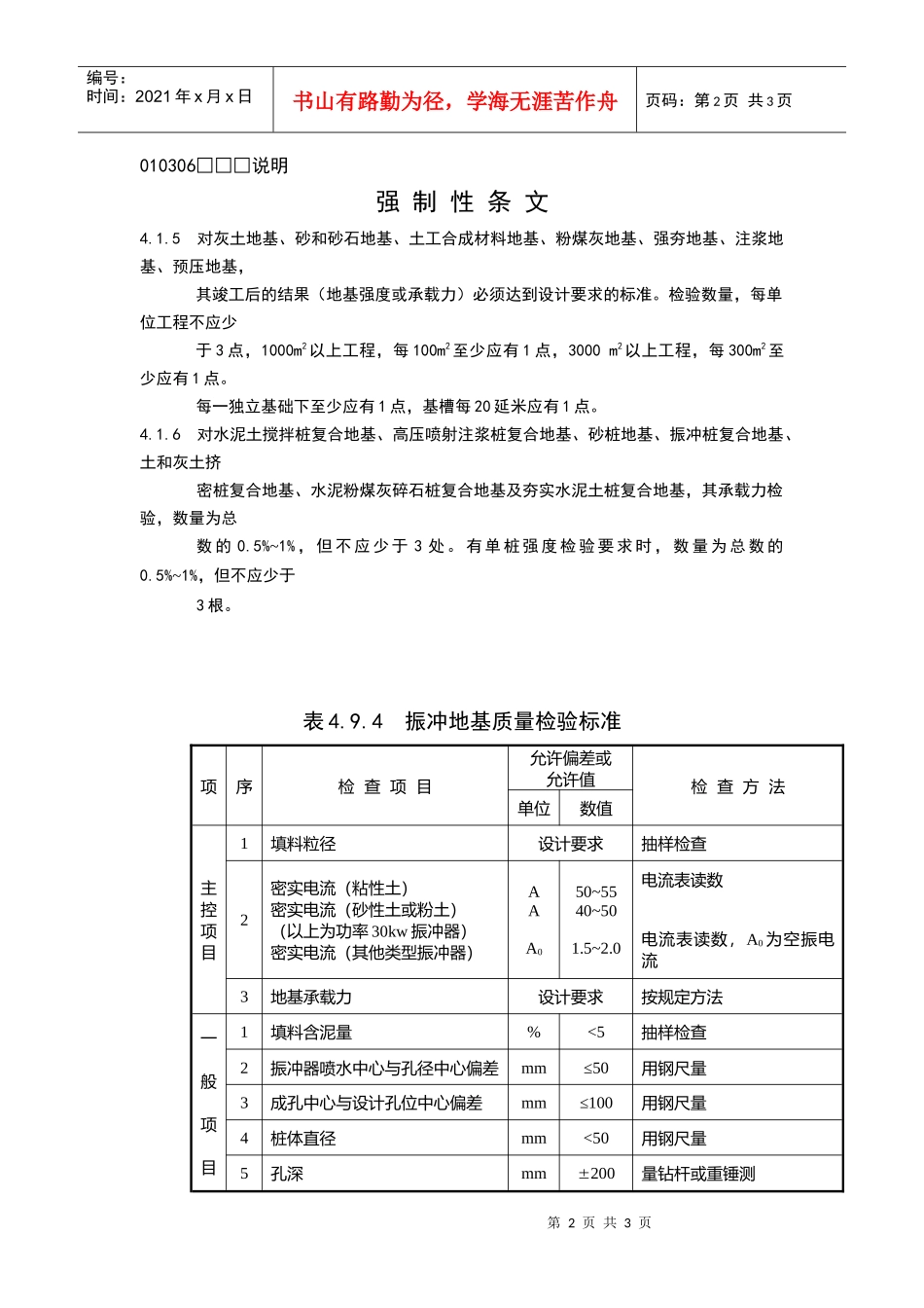 振冲地基检验批质量验收记录_第2页