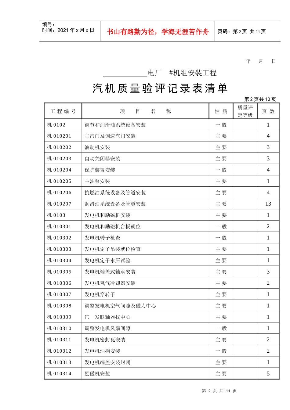 汽机质量验评记录表清单_第2页