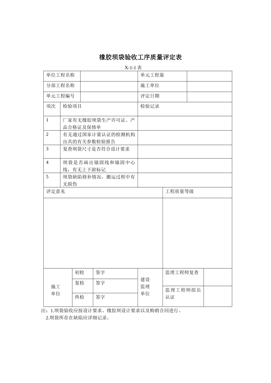 橡胶坝安装单元工程质量评定表_第2页