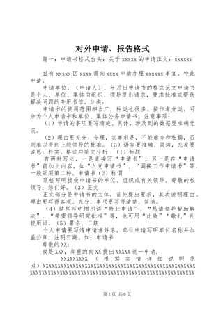 对外申请、报告格式