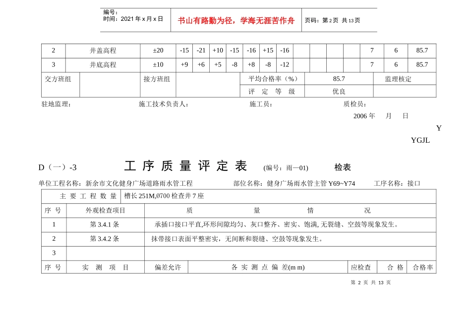 工序质量评定表平基管座文化感受区01_第2页
