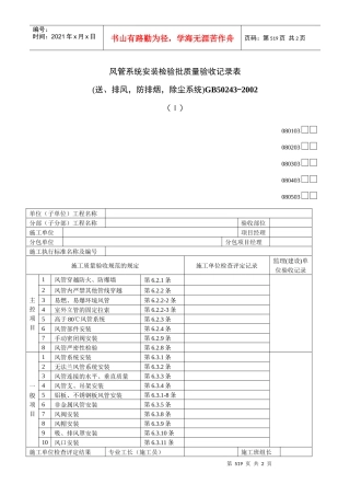 风管系统安装检验批质量验收记录表01Ⅰ