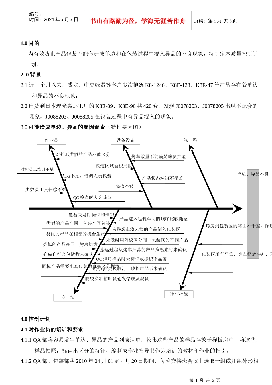 单边异品质量控制计划_第1页
