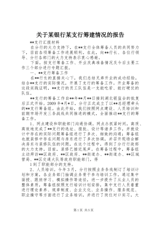 关于某银行某支行筹建情况的报告