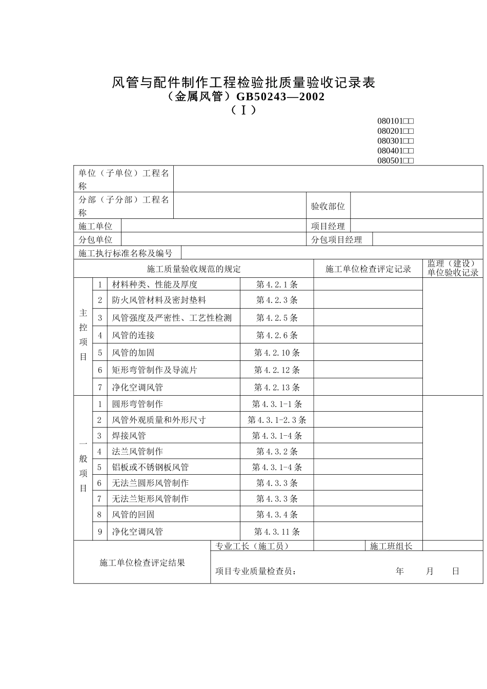 风管与配件制作工程检验批质量验收记录表_第1页