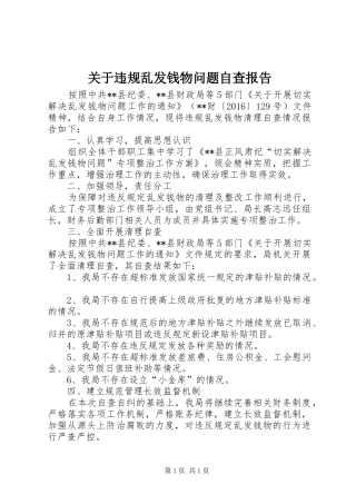 关于违规乱发钱物问题自查报告