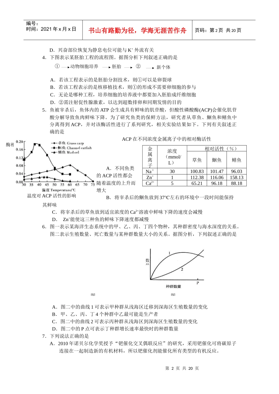 浙江省杭州市XXXX届高三第二次教学质量检测理综_第2页