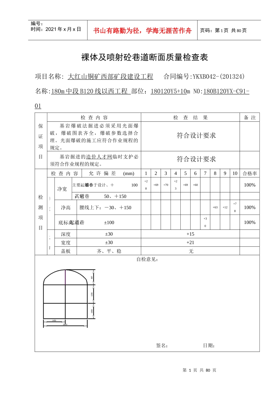 巷道喷砼断面质量检查表格_第1页