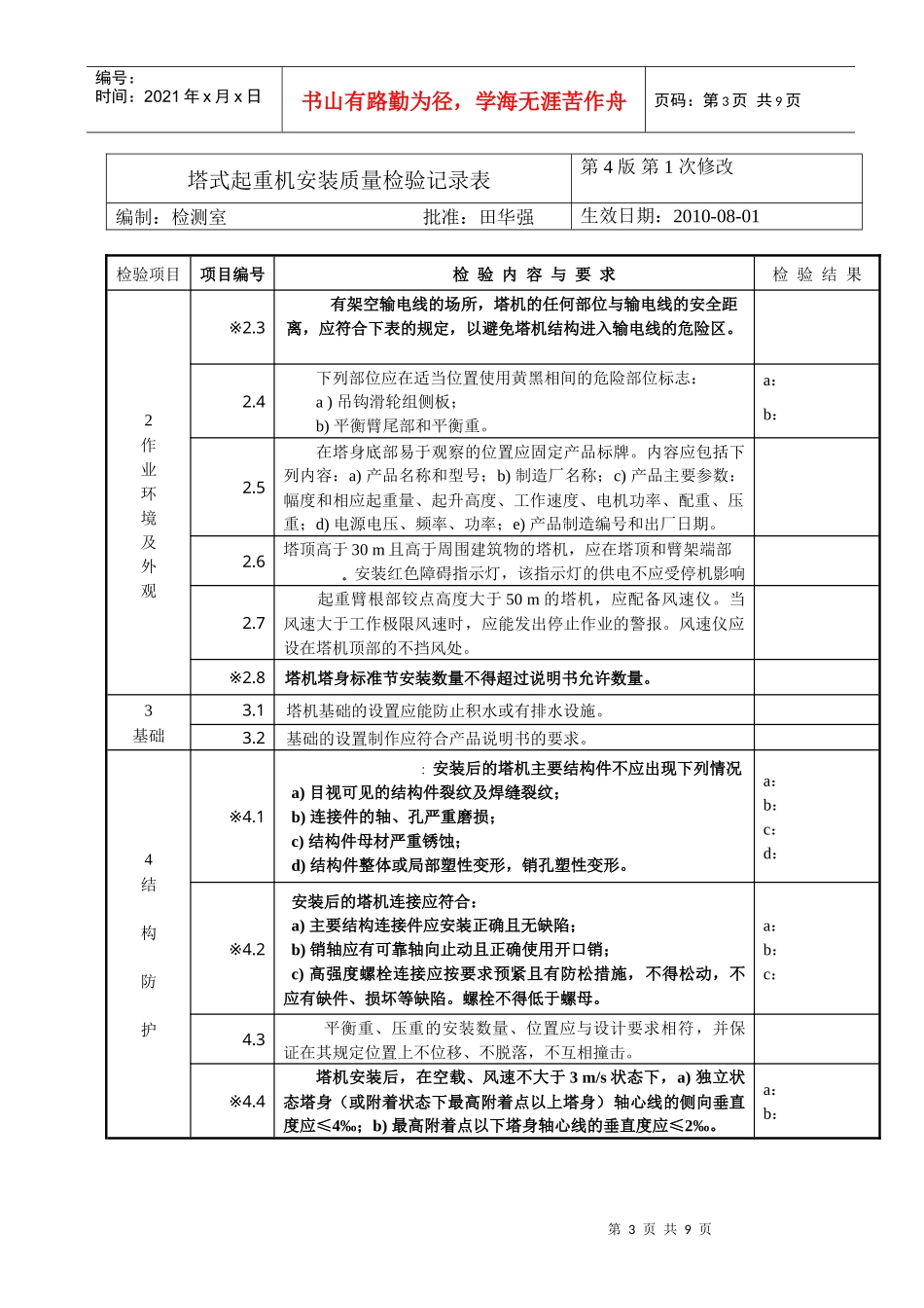 塔式起重机安装质量检验表_第3页