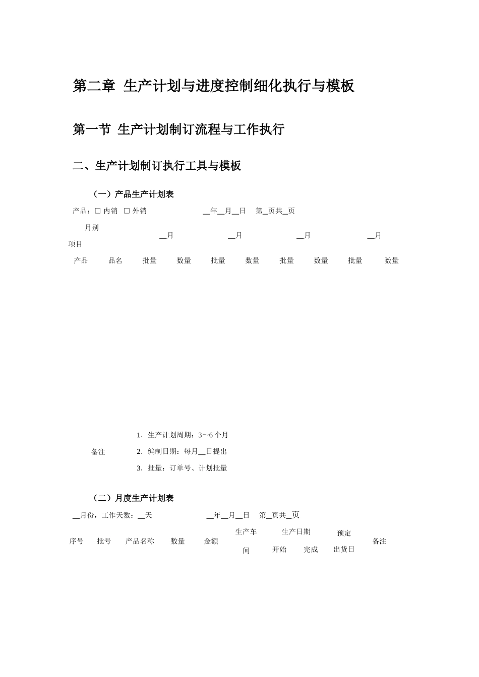 生产管理规章制度流程表格模板大全-第二章  生产计划与进度控制细化执行与模板_第1页