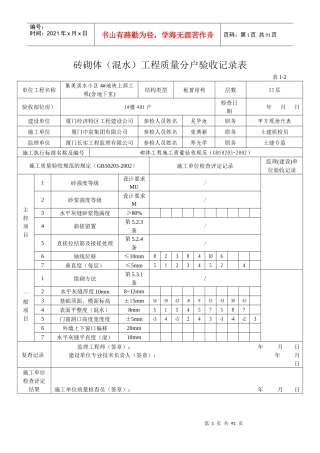表1-2砖砌体(混水)工程质量分户验收记录表