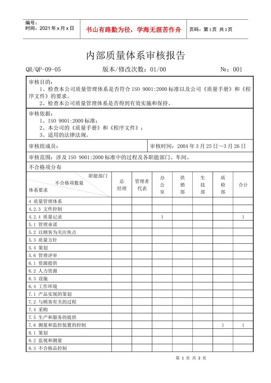 内部质量体系审核报告ok_第1页