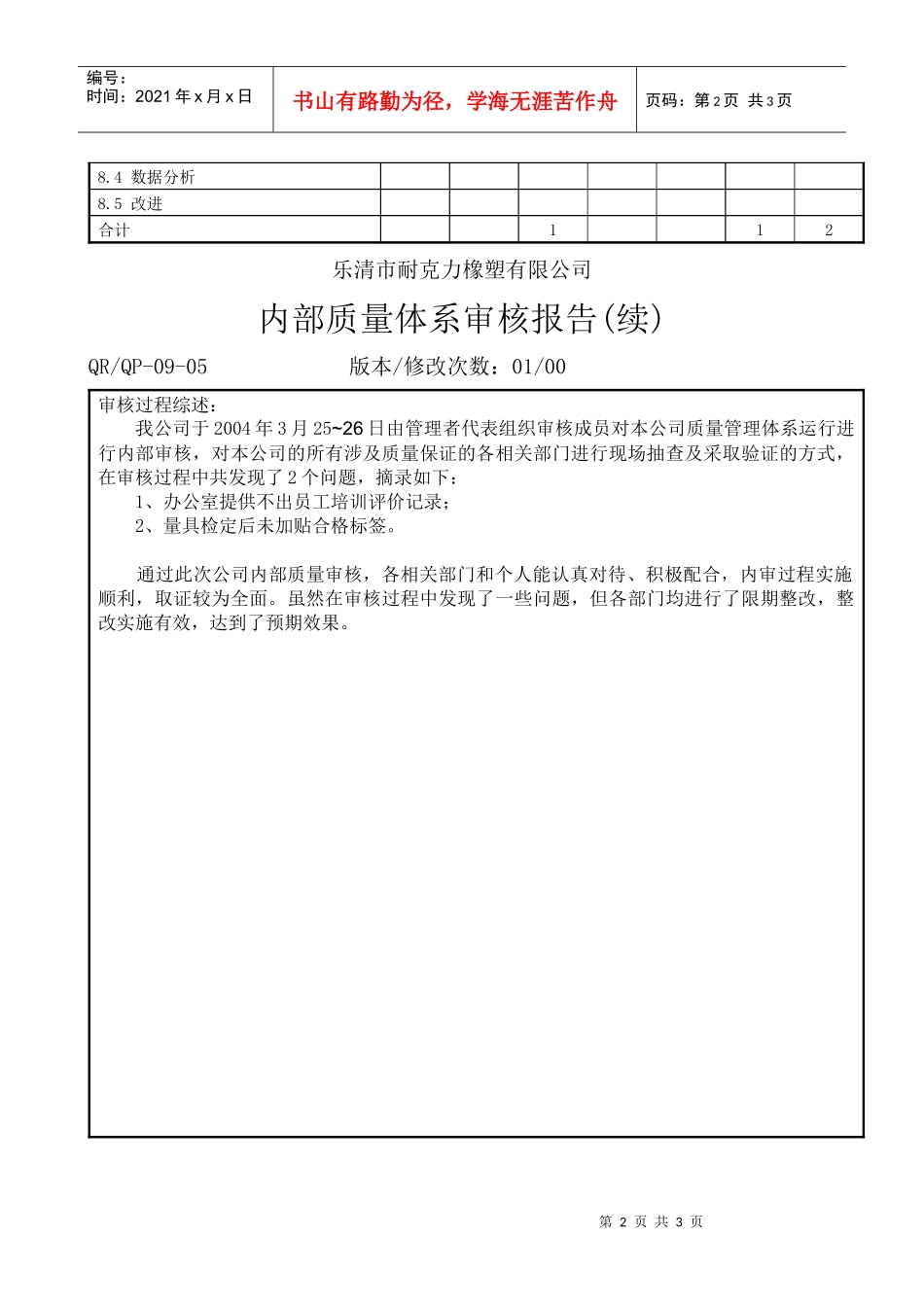 内部质量体系审核报告ok_第2页