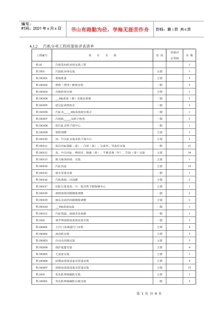 汽机分项工程质量验评表清单