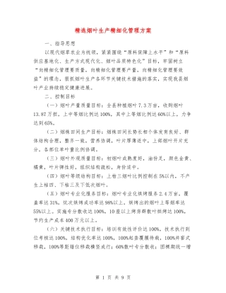 烟叶生产精细化管理方案