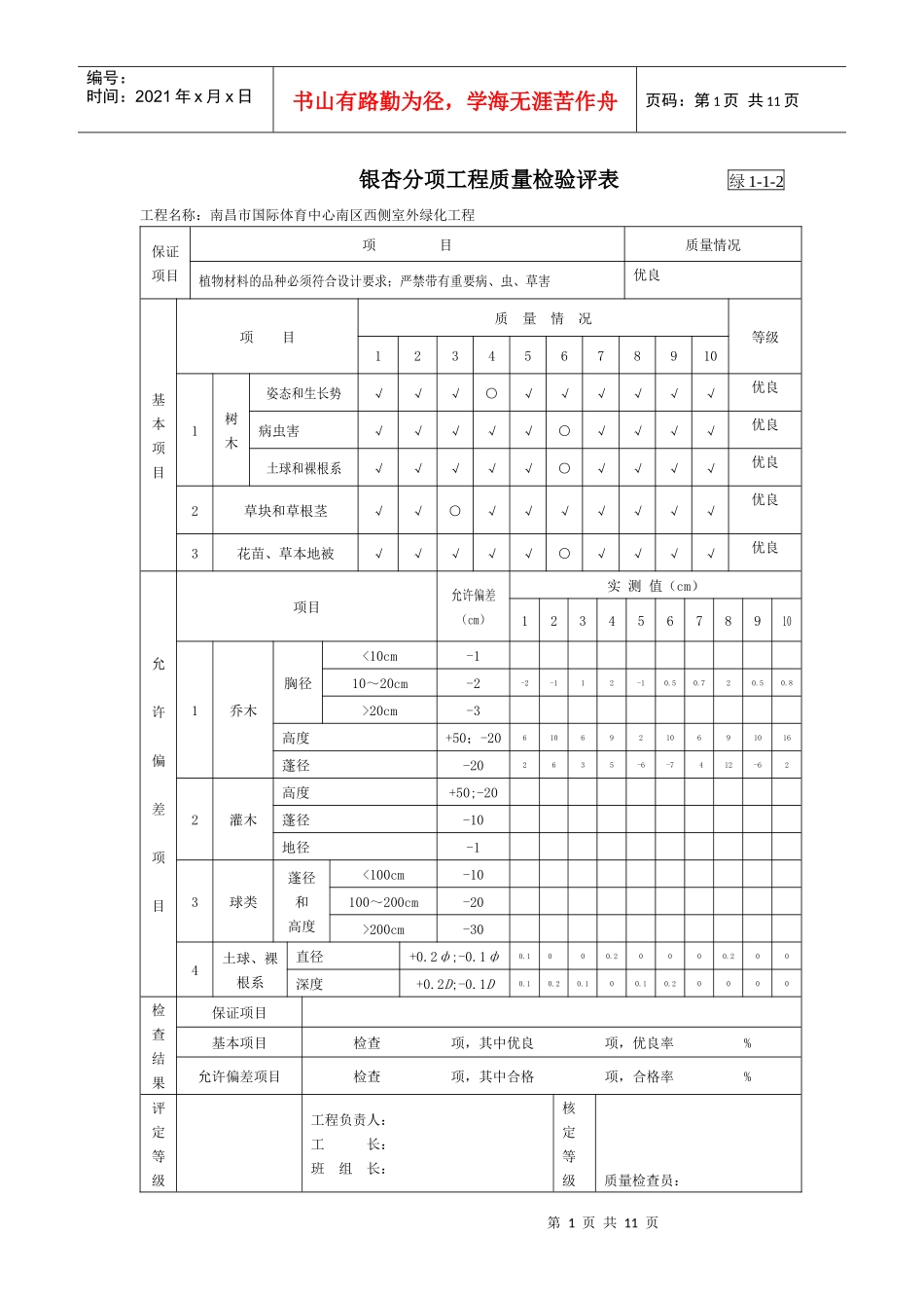 植物材料分析工程质量检评表_第1页