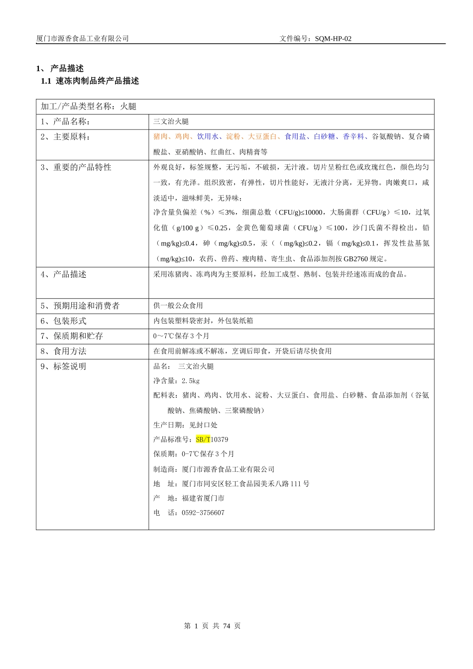 (SQM-HP-02)火腿haccp计划书(XXXX0215)_第1页