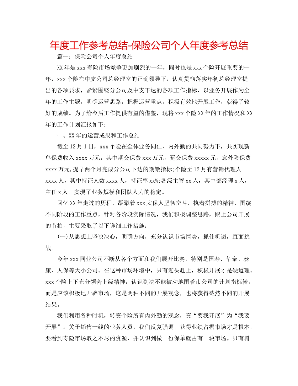 2021年度工作参考总结保险公司个人年度参考总结_第1页