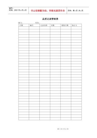 品质记录管制表