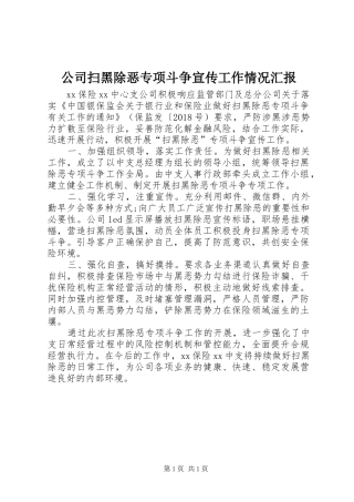 公司扫黑除恶专项斗争宣传工作情况汇报