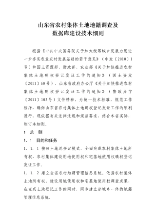 山东省农村集体土地地籍调查及数据库建设技术细则