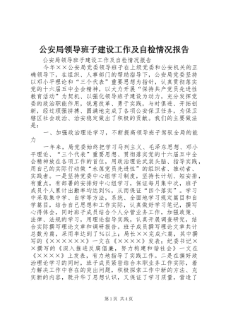 公安局领导班子建设工作及自检情况报告