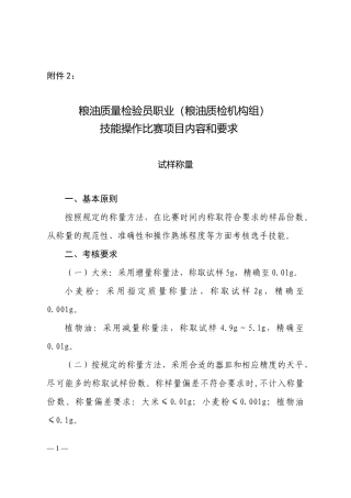 粮油质量检验员职业(粮油质检机构组)技能操作比赛项目内容和要求
