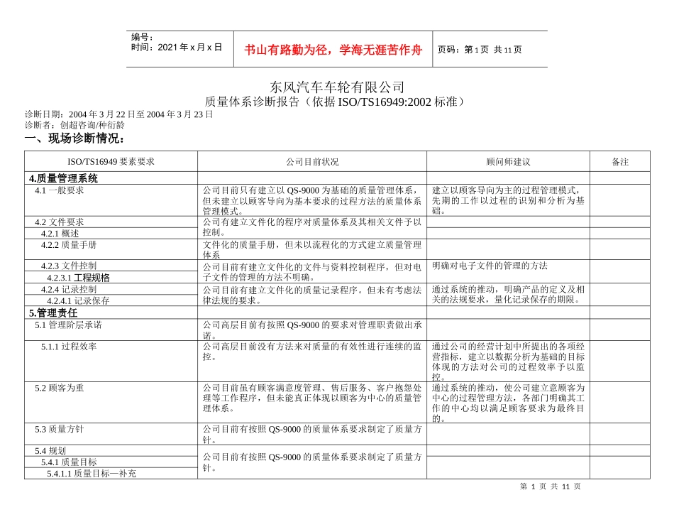 东风汽车质量体系诊断报告_第1页