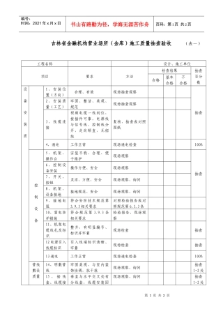 吉林省金融机构营业场所(金库)施工质量抽查验收(表一)-