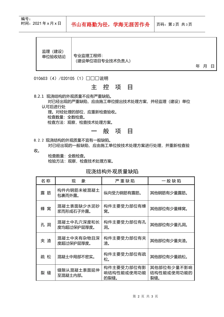 现浇结构外观质量检验批质量验收记录_第2页