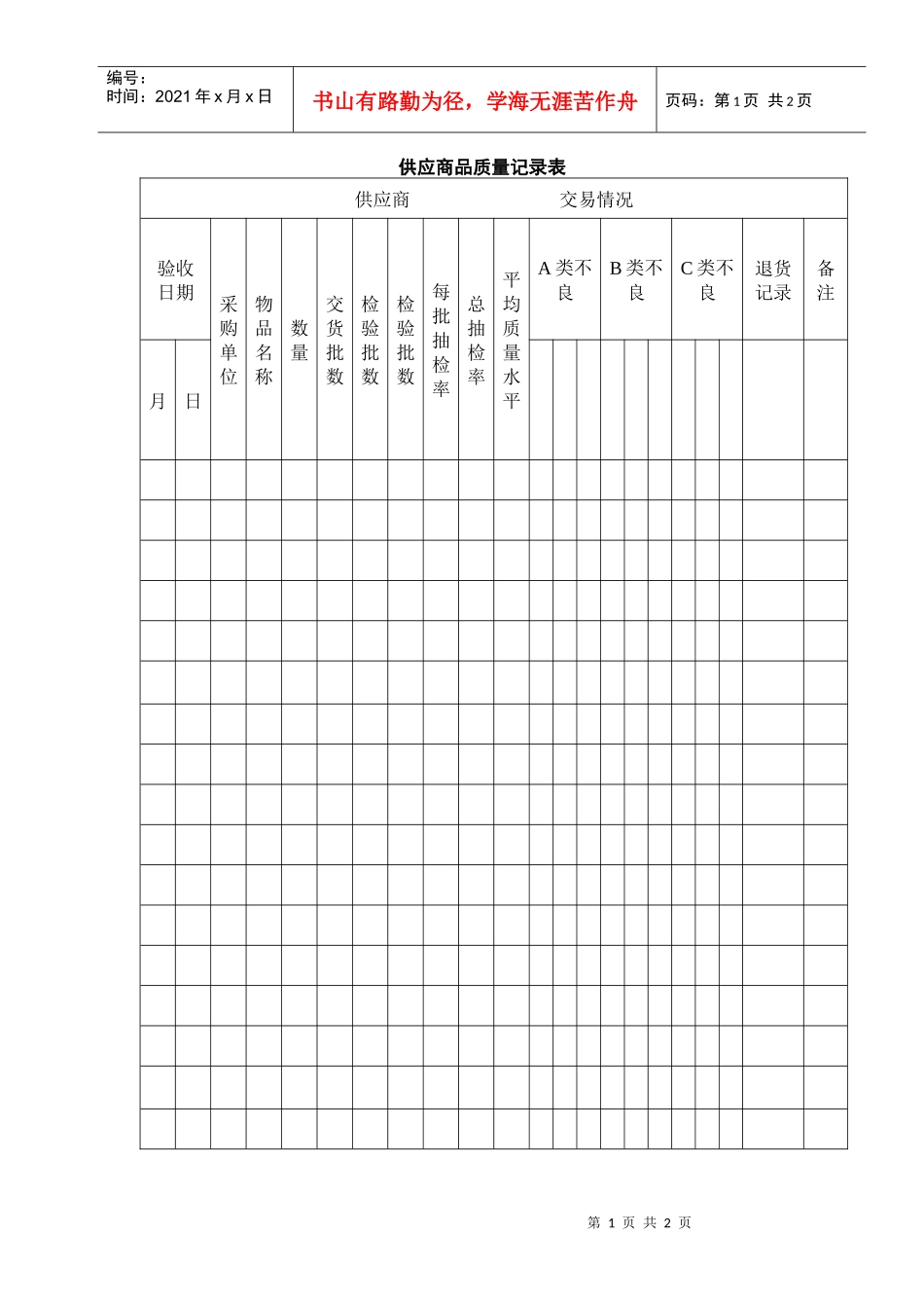 供应商品质量记录表_第1页