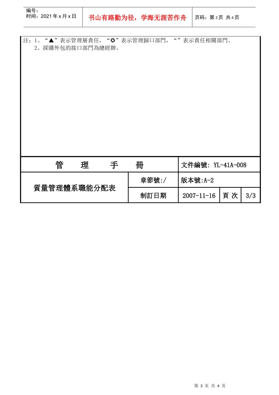 YL-41A-008 质量管理体系职能分配表(A-2)_第3页