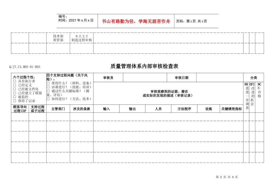 TS16949体系内部体系审核内部审核检查表_第2页