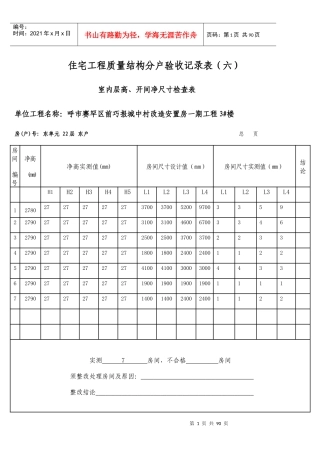 住宅工程质量结构分户验收记录表