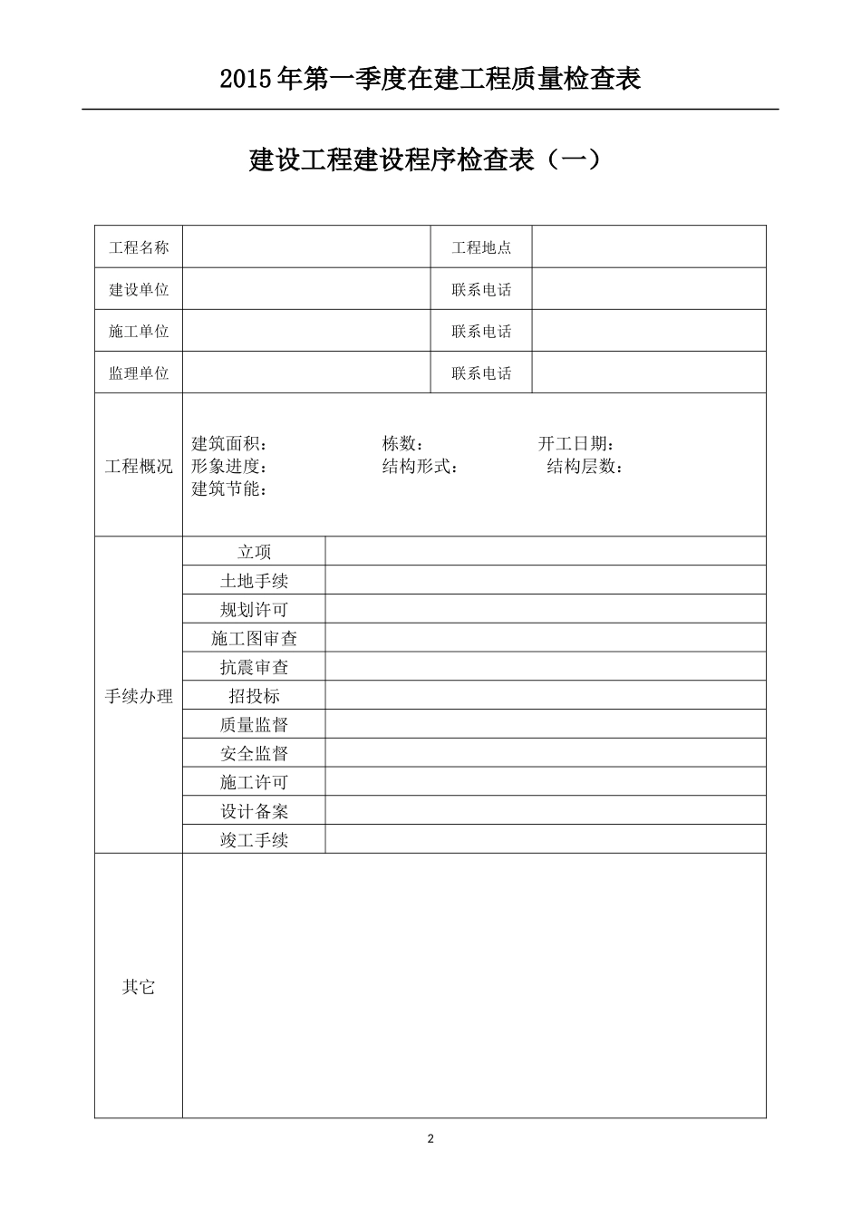 XXXX年第一季度在建工程质量检查表_第2页