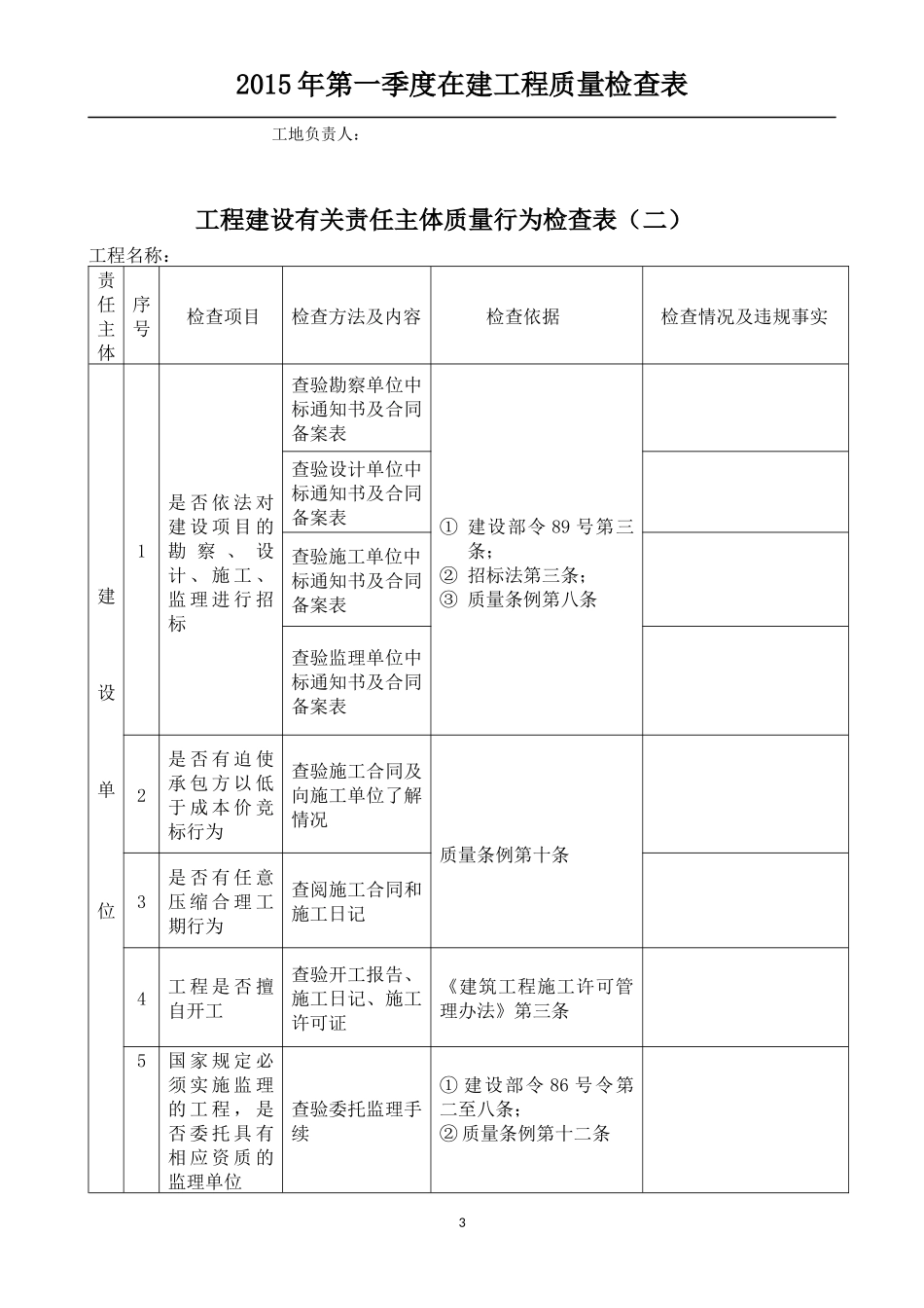 XXXX年第一季度在建工程质量检查表_第3页