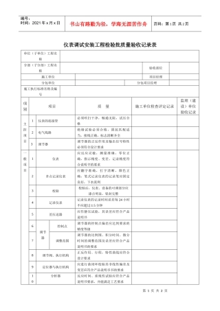 仪表调试安装工程检验批质量验收记录表