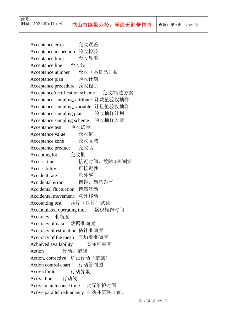质量英语词汇大全(中英对照)_第2页