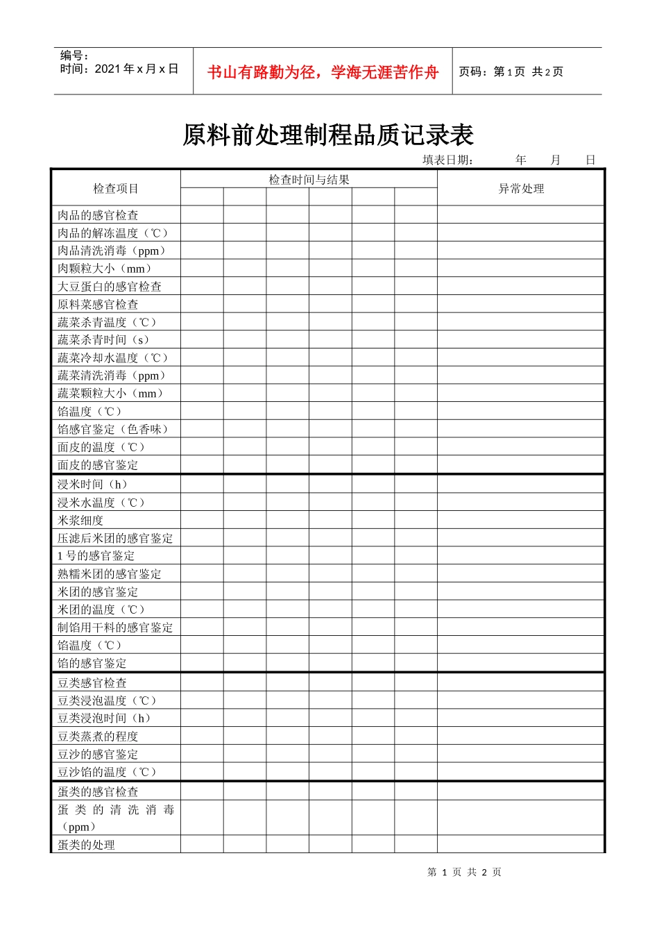 原料前处理制程品质记录表(1)_第1页