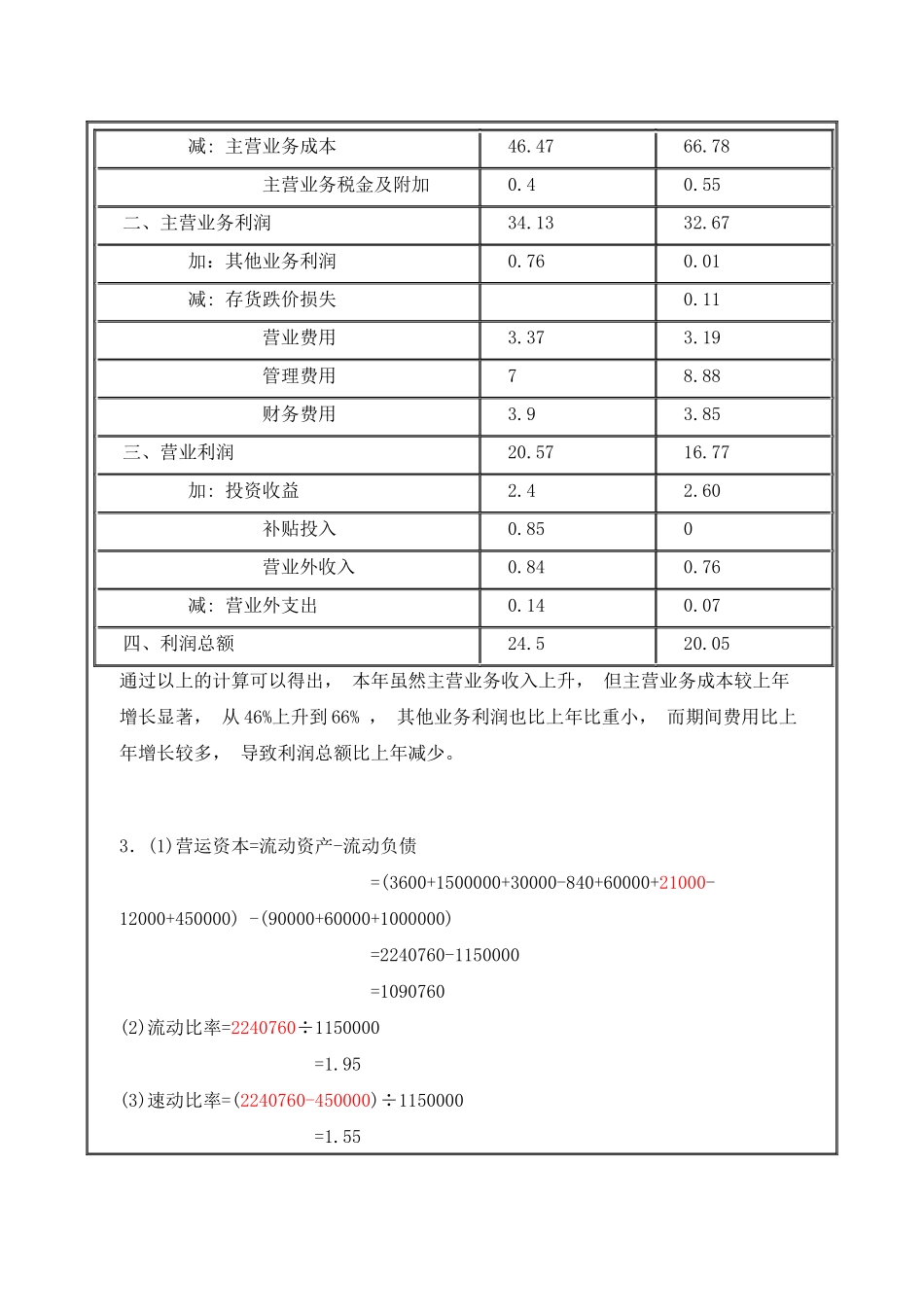 财务报表分析综合练习计算分析题参考答案_第2页
