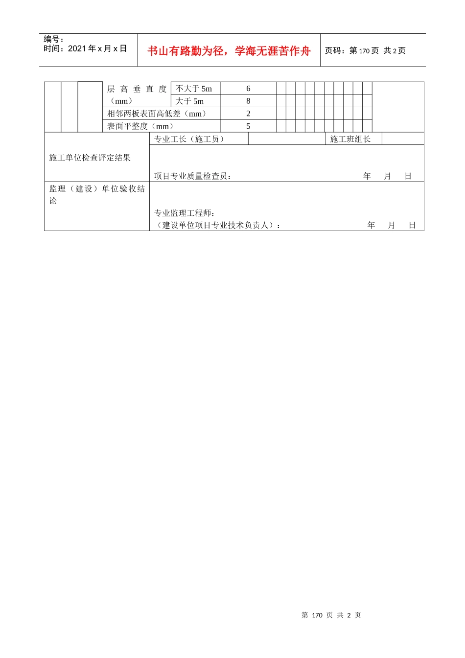 模板安装工程检验批质量验收记录表Ⅰ_第2页
